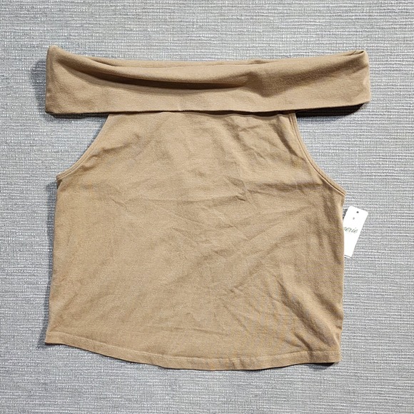 aerie Tops - Aerie Tan Brown Off The Shoulder Crop Top Sleeveless Folded Neck Size L NEW